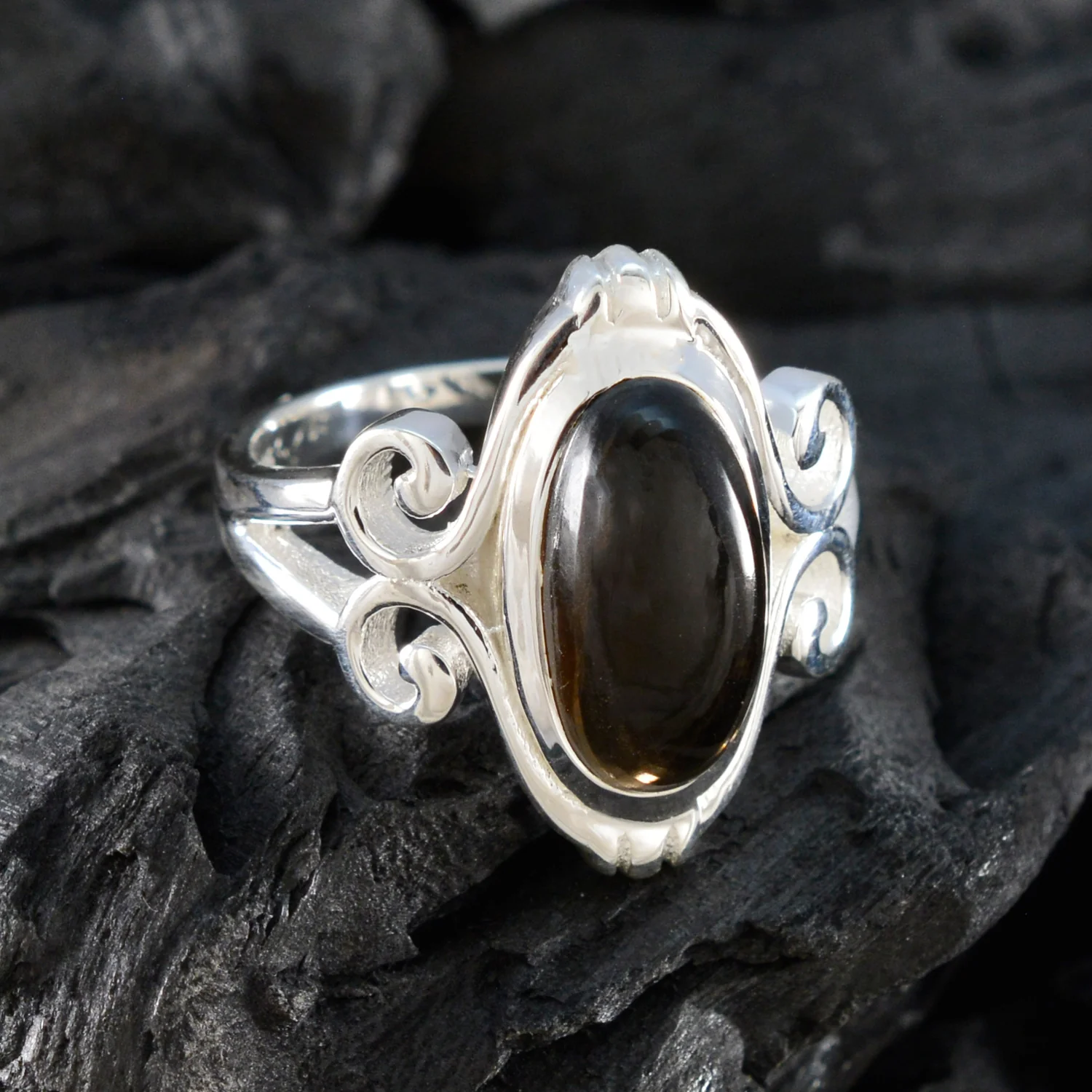 Smoky Quartz Solitaire Indian 925 Silver Brown Gemstones Classic Glamorous Ring Jewellery - Image 4