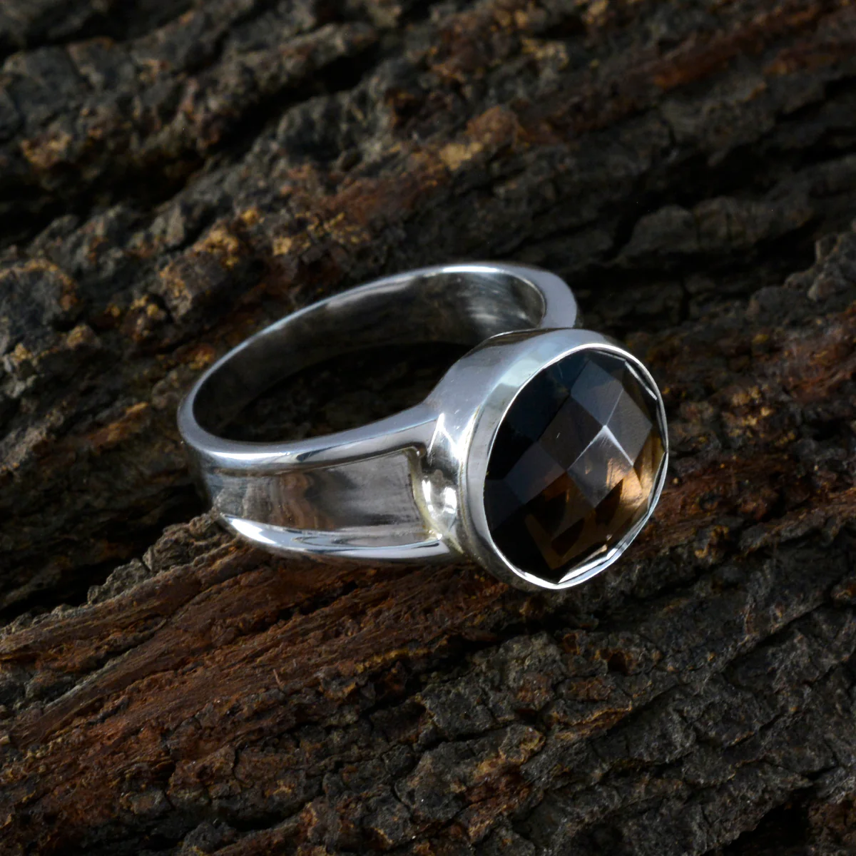 Smoky Quartz Solitaire Indian 925 Sterling Silver Brown Gemstones Versatile Feminine Ring Jewelry - Image 2