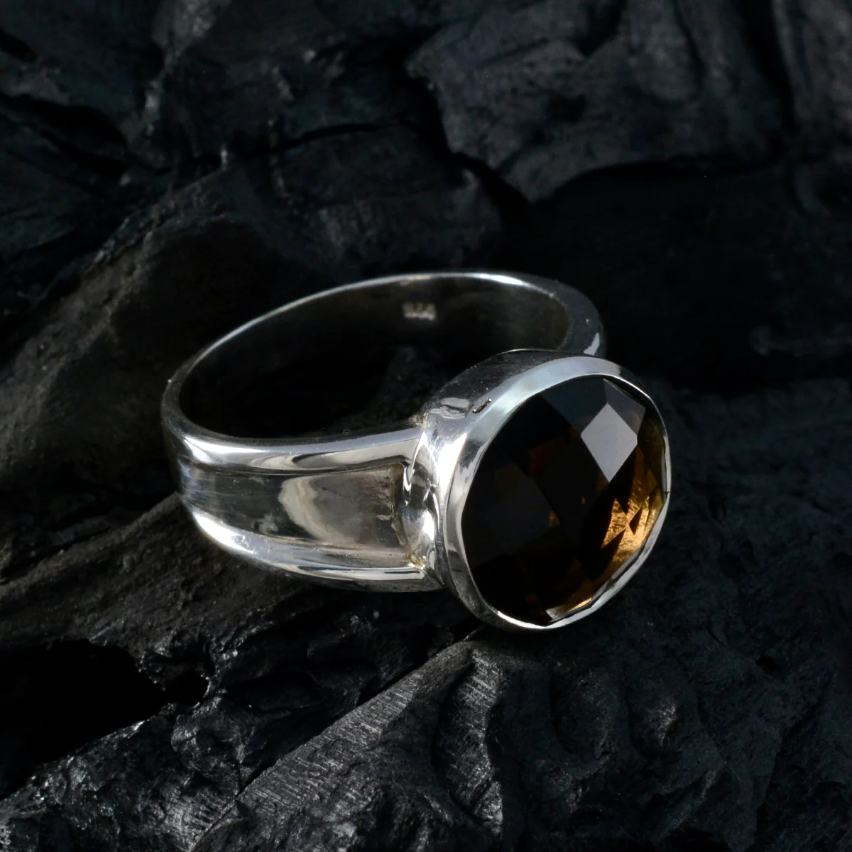 Smoky Quartz Solitaire Indian 925 Sterling Silver Brown Gemstones Versatile Feminine Ring Jewelry - Image 3