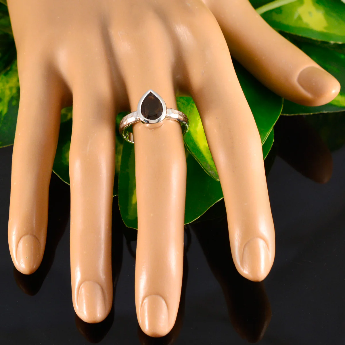 Smoky Quartz Solitaire Indian Silver Brown Gems Featherlight Graceful Ring Jewelry - Image 5