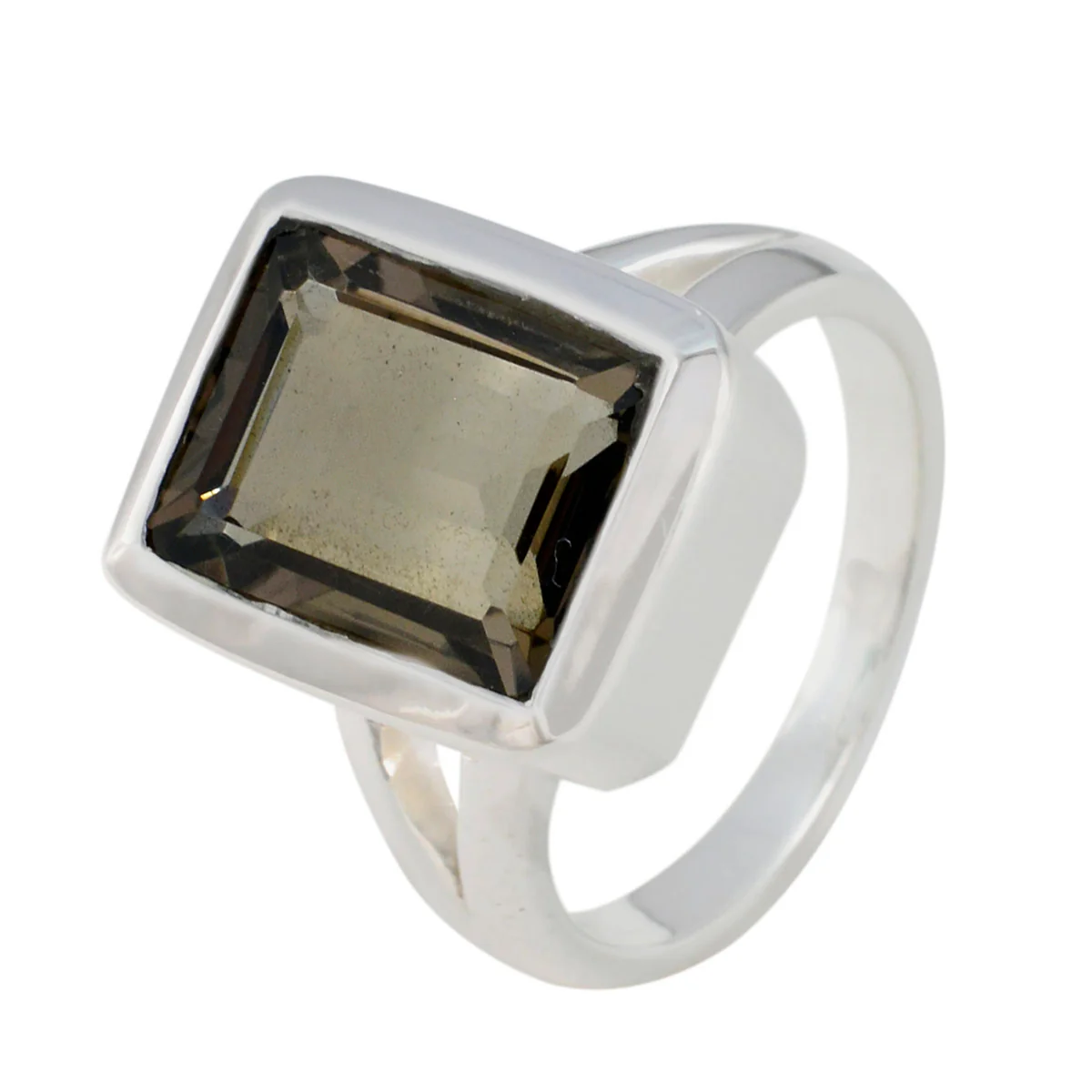 Smoky Quartz Solitaire Italian 92.5 Silver Brown Gemstones Edgy Modern Ring Jewelry - Image 2