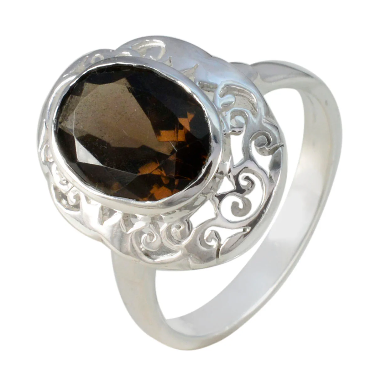 Smoky Quartz Solitaire Italian 925 Silver Brown Gems Edgy Filigree Ring Jewelry - Image 2