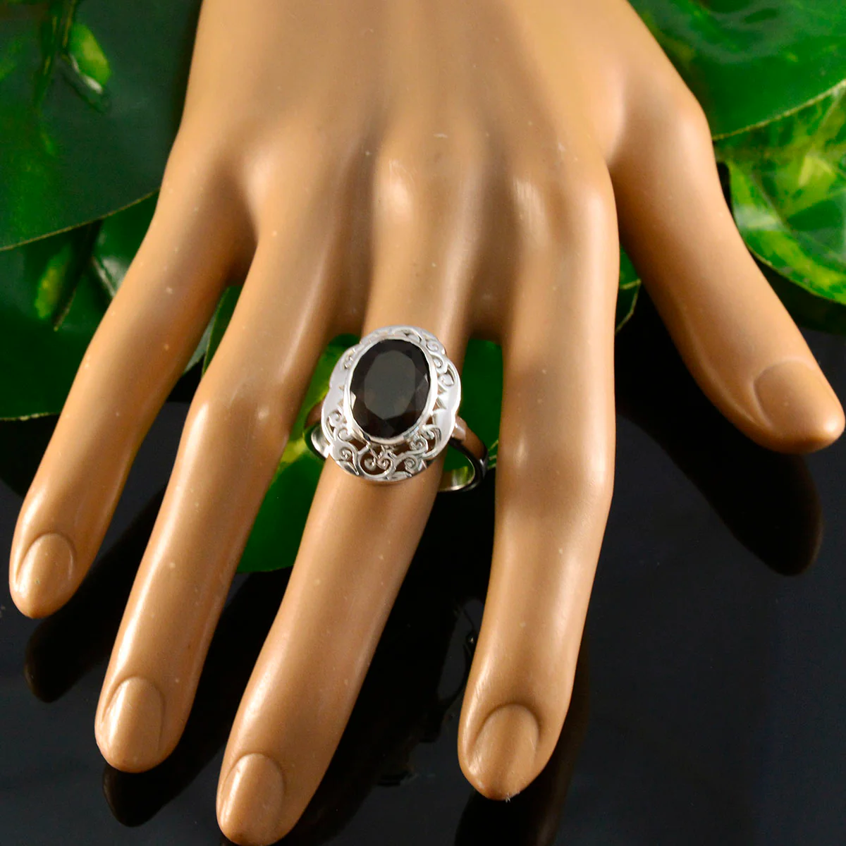 Smoky Quartz Solitaire Italian 925 Silver Brown Gems Edgy Filigree Ring Jewelry - Image 5
