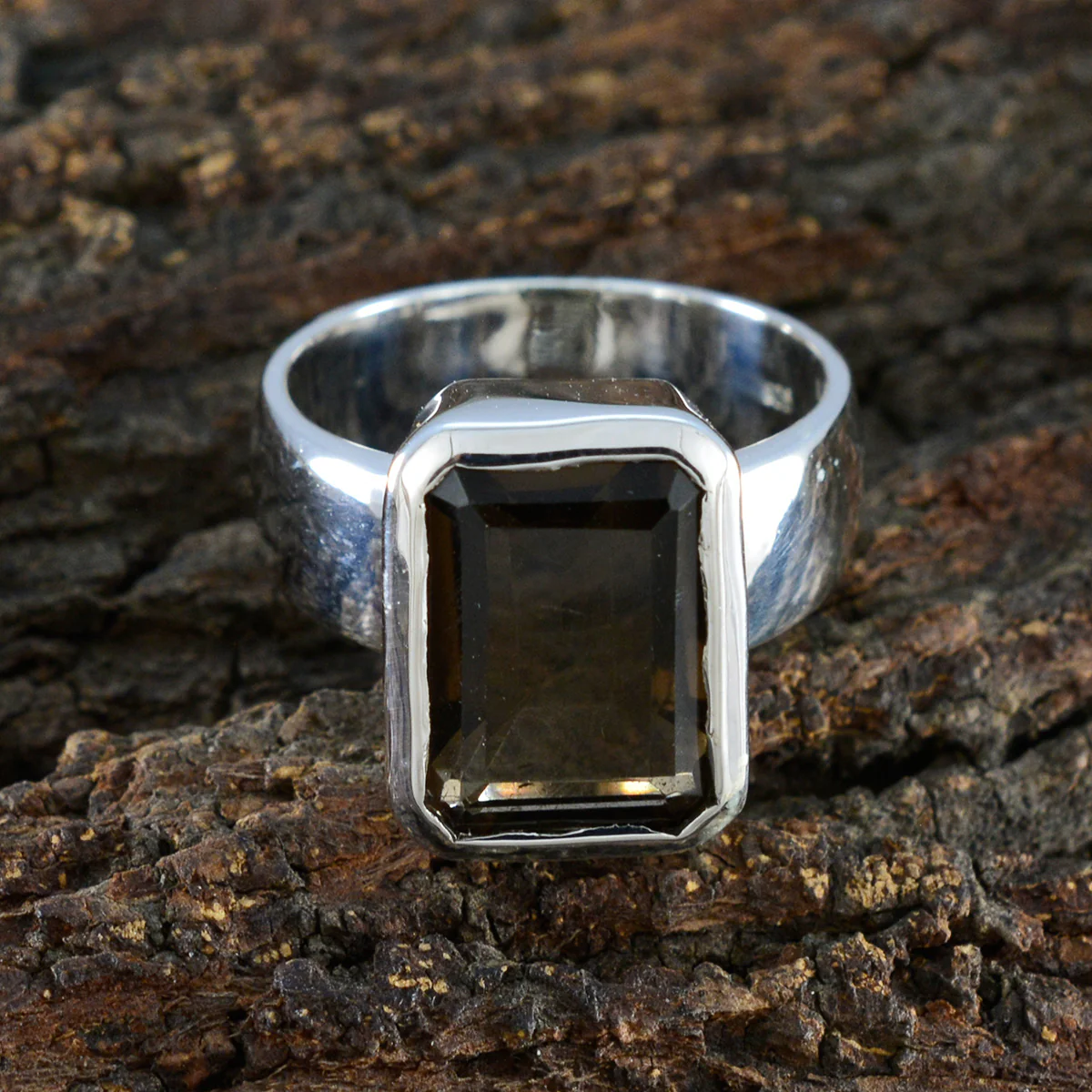 Smoky Quartz Solitaire Italian Silver Brown Gemstones Edgy Abstract Ring Jewellery - Image 3