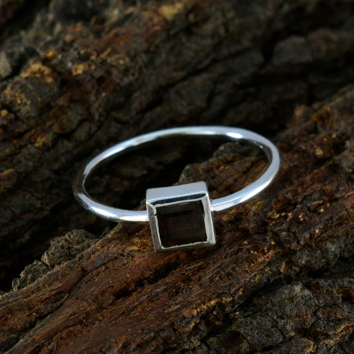 Smoky Quartz Solitaire Japanese 925 Sterling Silver Brown Gems Elegant  Graceful Ring Jewelry - Image 3