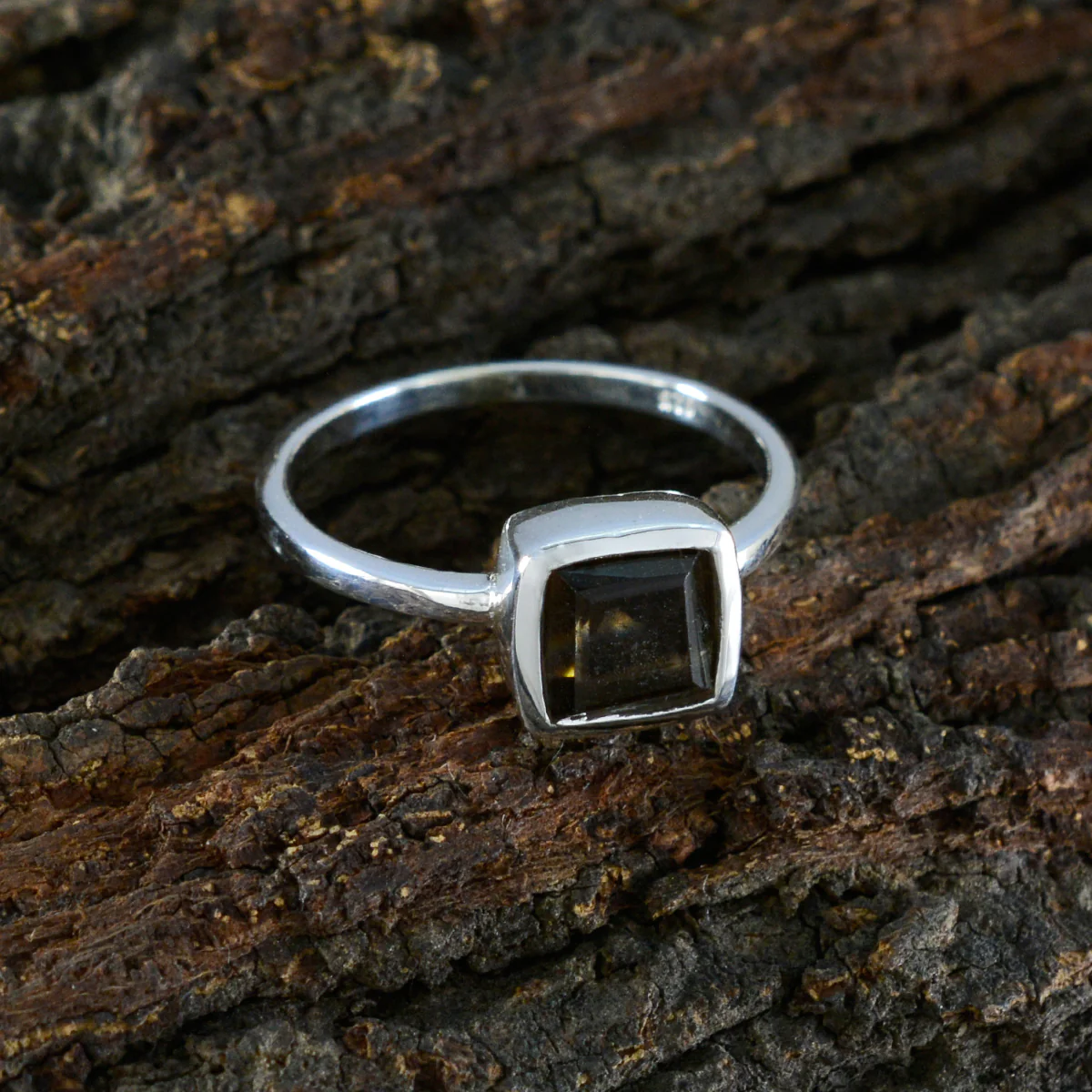 Smoky Quartz Solitaire Japanese Silver Brown Gemstones Dainty Contemporary Ring Jewellery - Image 3