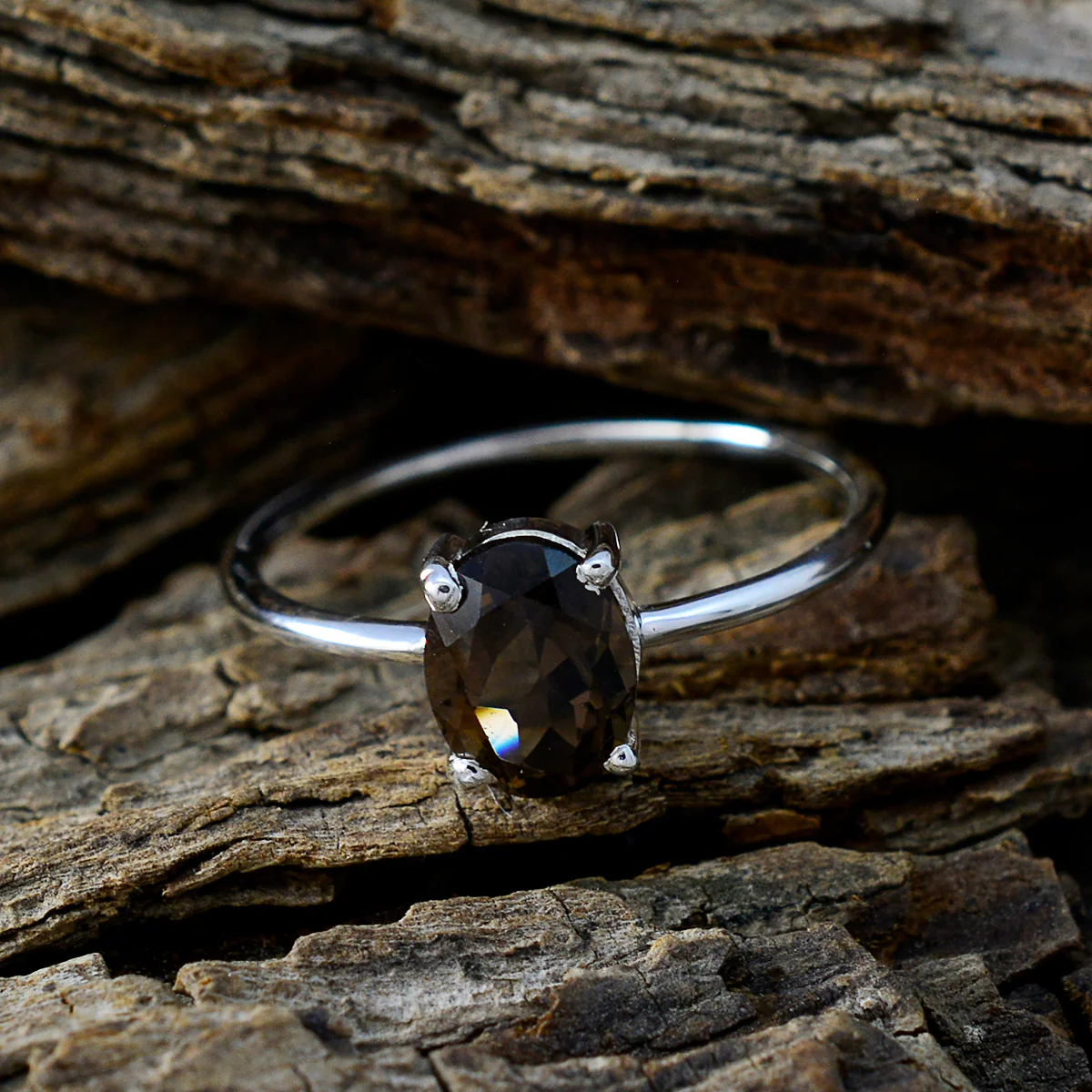 Smoky Quartz Solitaire Japanese Sterling Silver Brown Gems Elegant Romantic Ring Jewellery - Image 3