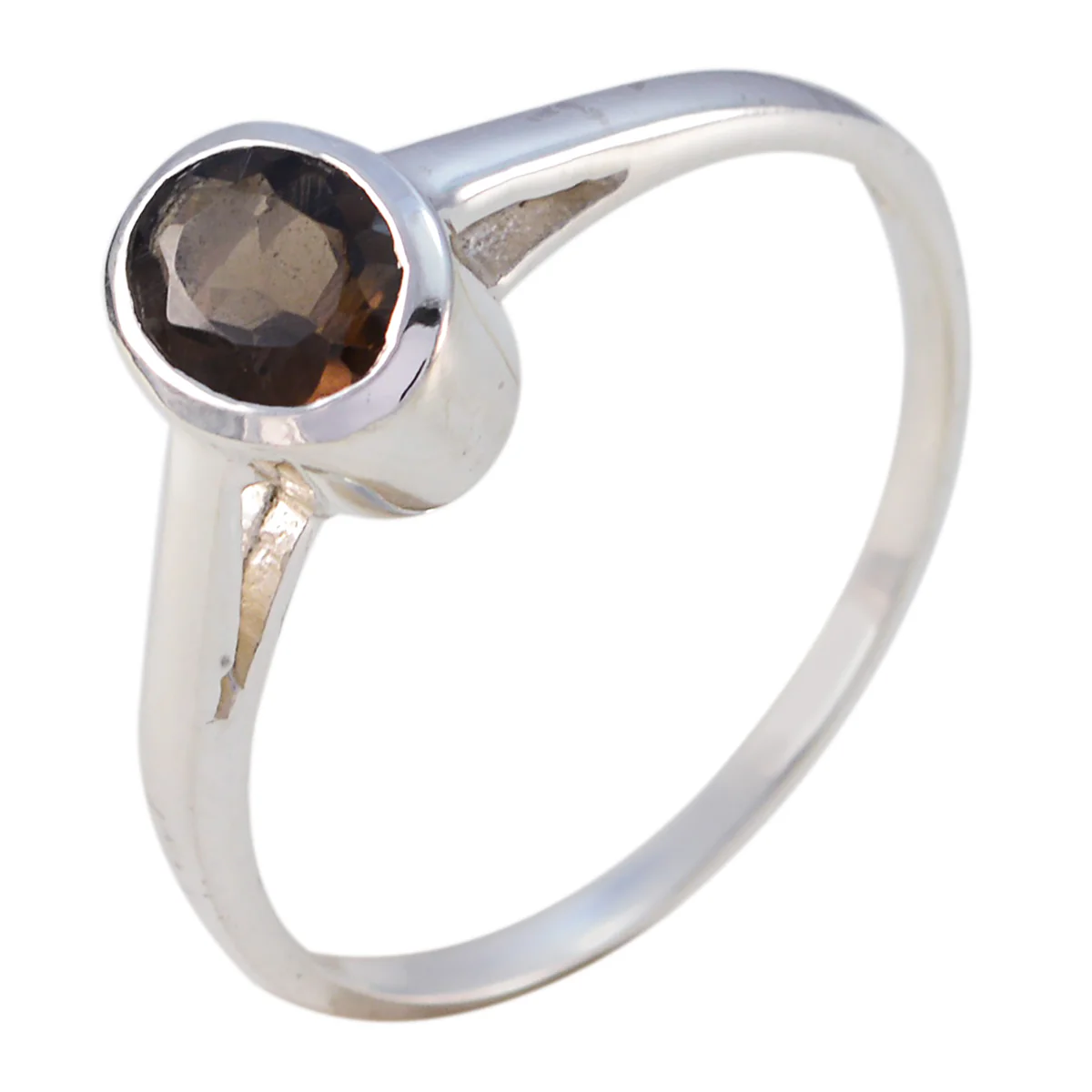 smoky quartz Solitaire Korean 925 Silver Brown Gemstone Delicate Luxurious Ring Jewellery