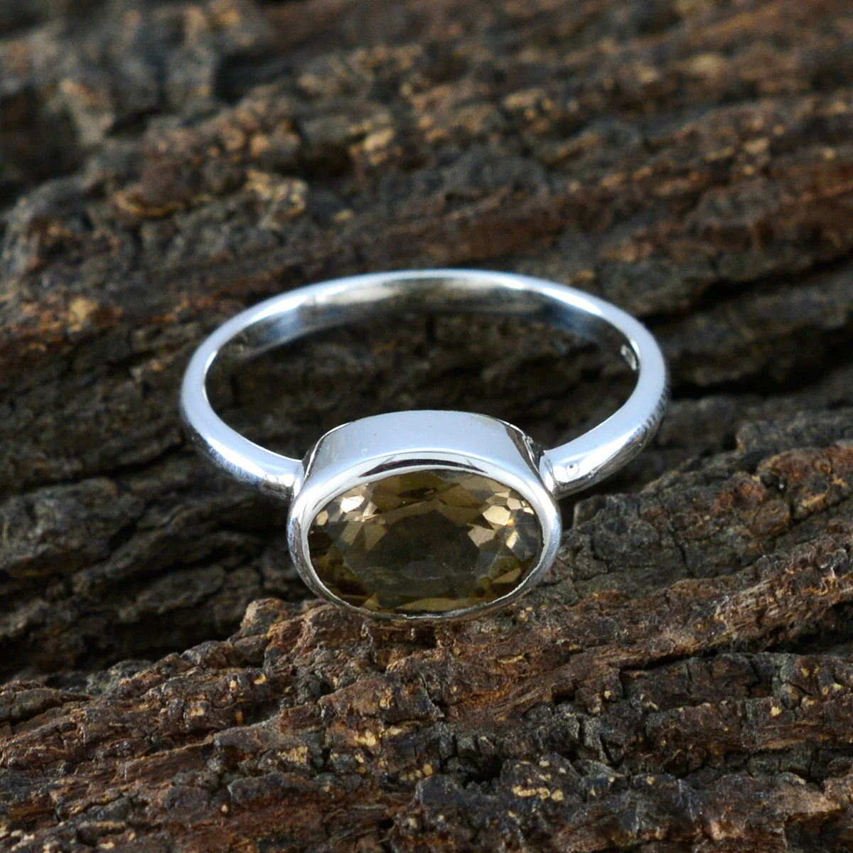 Smoky Quartz Solitaire Korean 925 Sterling Silver Brown Gemstone Dainty Modern Ring Jewellery - Image 3