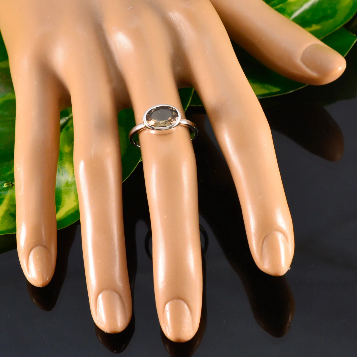 Smoky Quartz Solitaire Korean 925 Sterling Silver Brown Gemstone Dainty Modern Ring Jewellery - Image 5