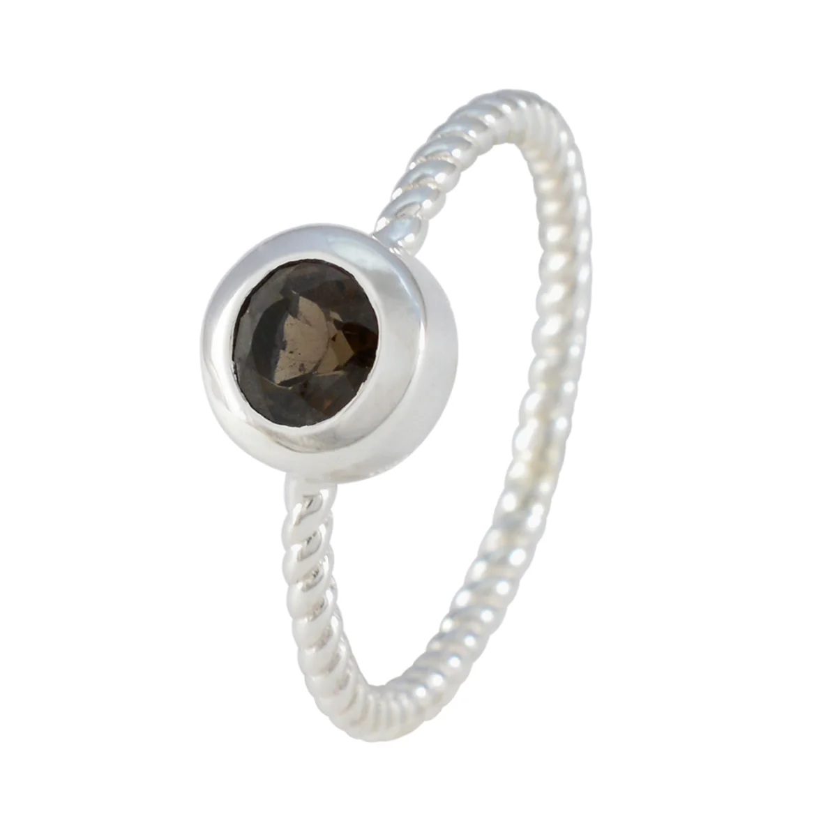 Smoky Quartz Solitaire Korean 925 Sterling Silver Brown Gemstones Delicate Modern Ring Jewellery - Image 2