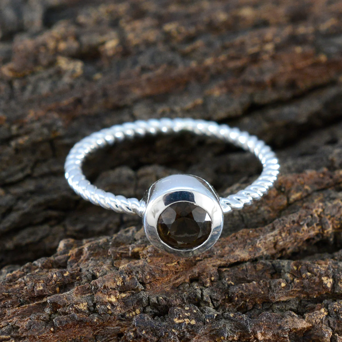 Smoky Quartz Solitaire Korean 925 Sterling Silver Brown Gemstones Delicate Modern Ring Jewellery - Image 3