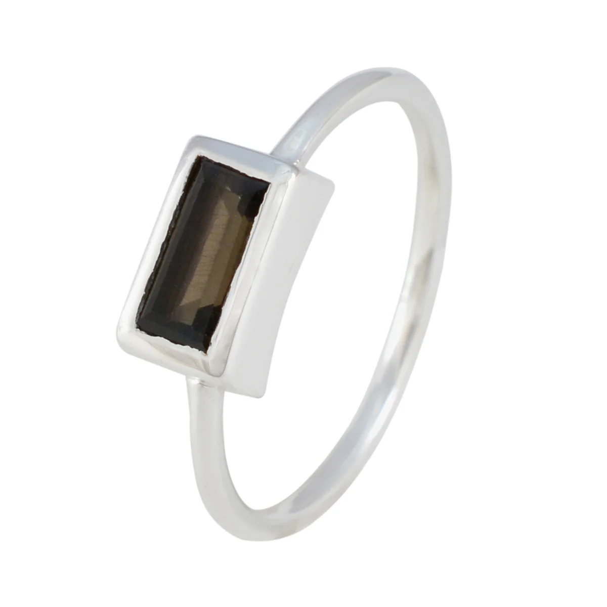 Smoky Quartz Solitaire Korean Silver Brown Gems Delicate Glamorous Ring Jewelry - Image 2