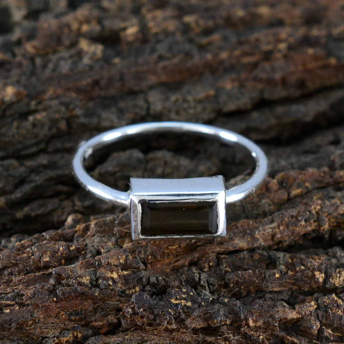 Smoky Quartz Solitaire Korean Silver Brown Gems Delicate Glamorous Ring Jewelry - Image 3