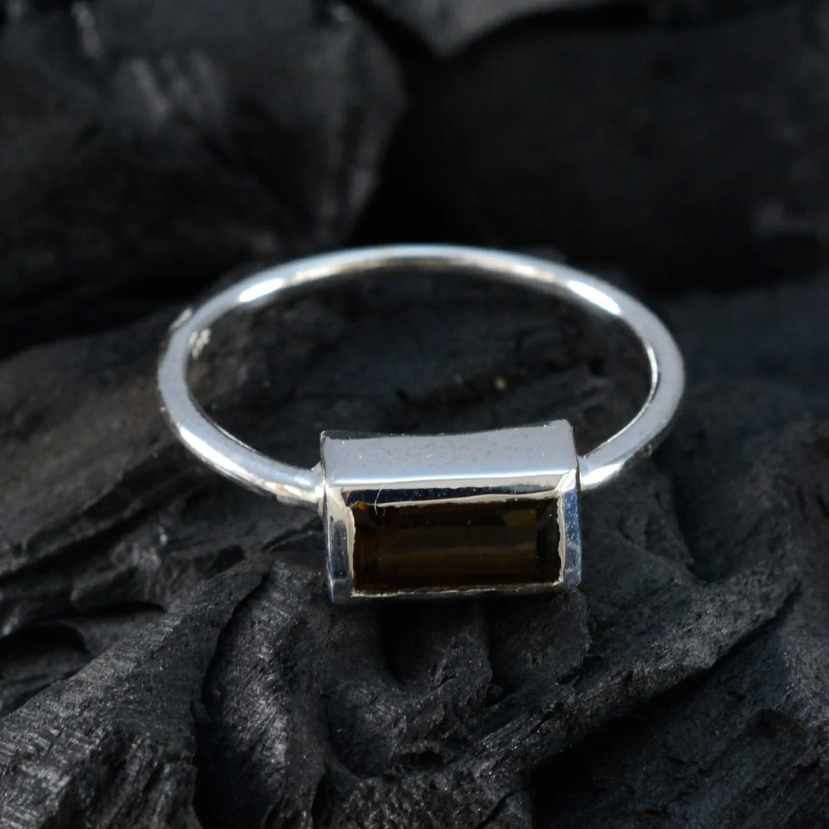 Smoky Quartz Solitaire Korean Silver Brown Gems Delicate Glamorous Ring Jewelry - Image 4