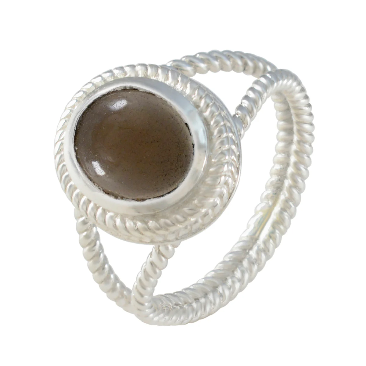 Smoky Quartz Solitaire Latin American Sterling Silver Brown Gemstone Classic Rope-Wire Ring Jewelry - Image 2