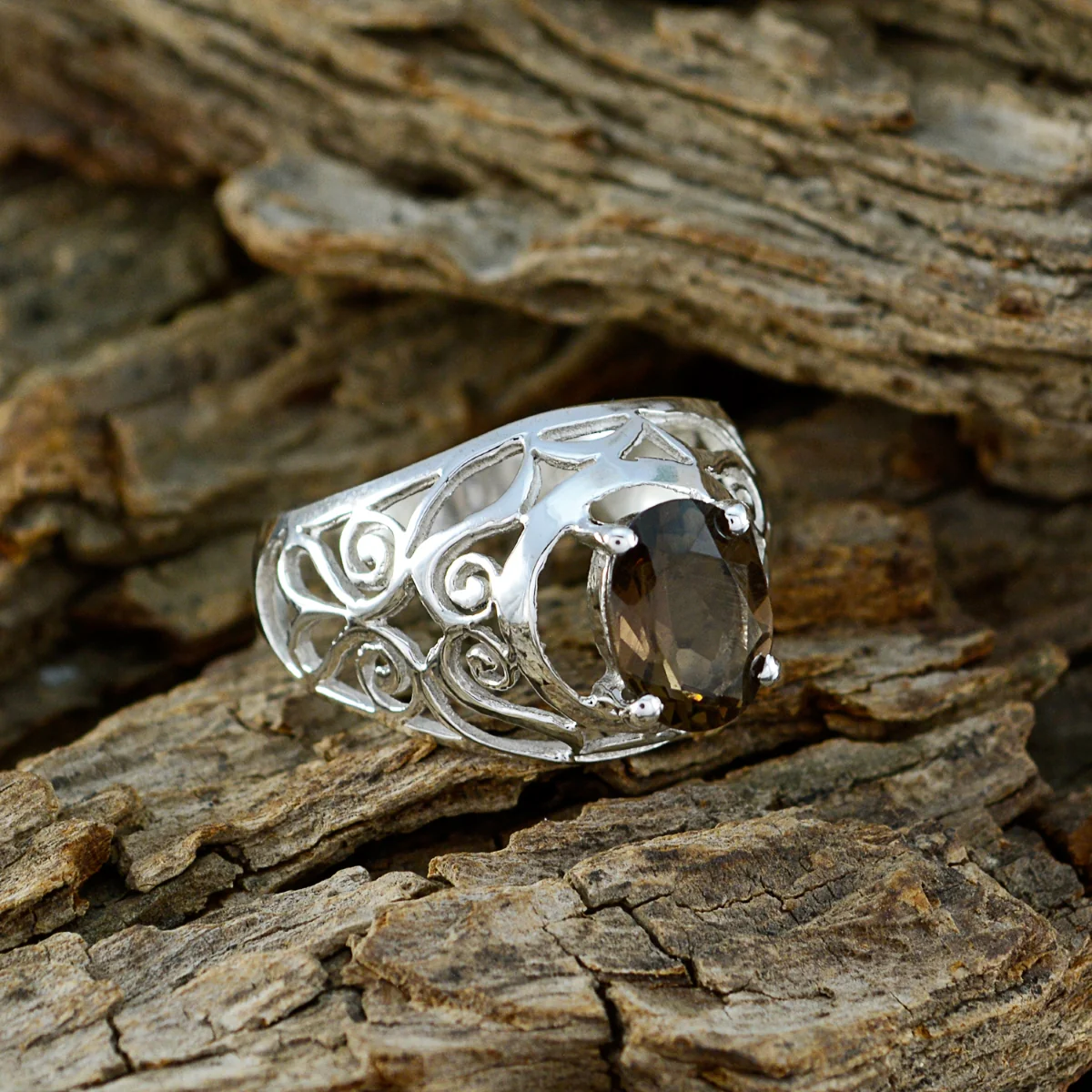 smoky quartz Solitaire Latin American Sterling Silver Brown Gemstone Featherlight Filigree Ring Jewelry - Image 2
