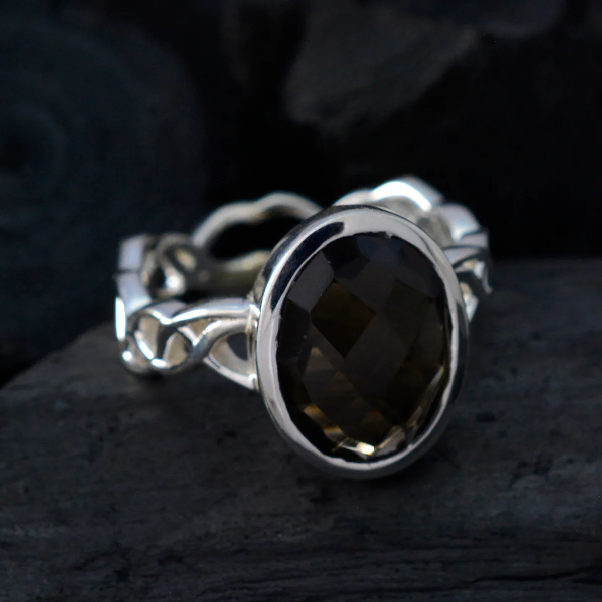 Smoky Quartz Solitaire Mexican Silver Brown Gemstone Minimal Rope-Wire Ring Jewelry - Image 4
