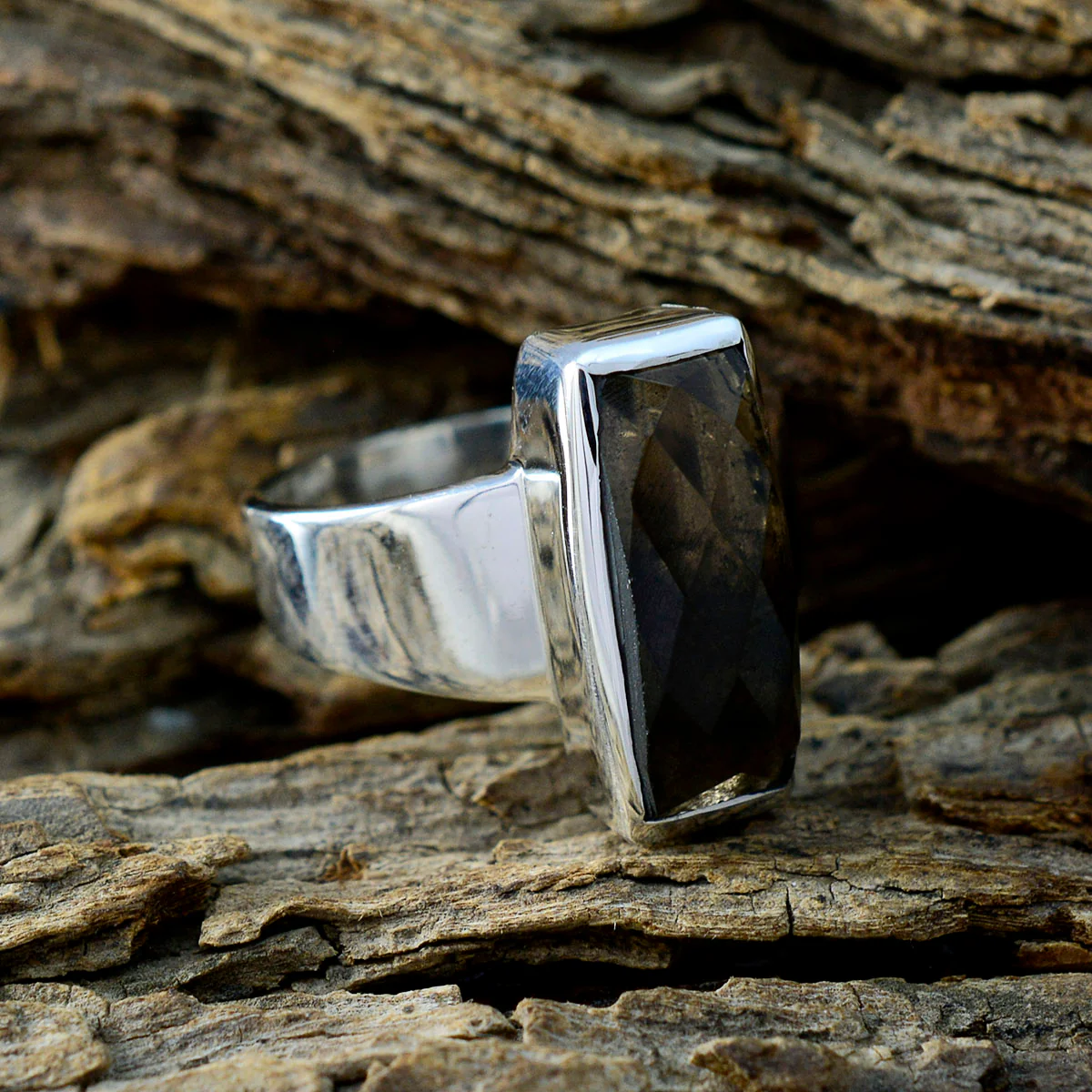 Smoky Quartz Solitaire Moroccan 92.5 Silver Brown Gemstone Eye-catching Abstract Ring Jewelry - Image 3