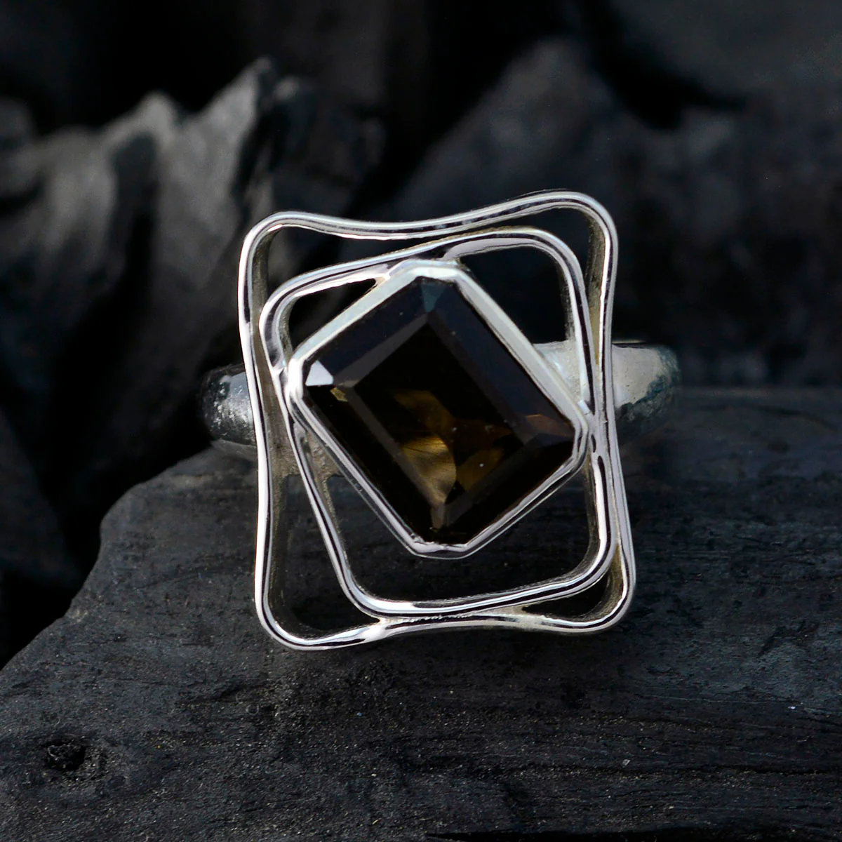 smoky quartz Solitaire Moroccan Silver Brown Gemstones Mid-weight Signet Ring Jewellery - Image 4
