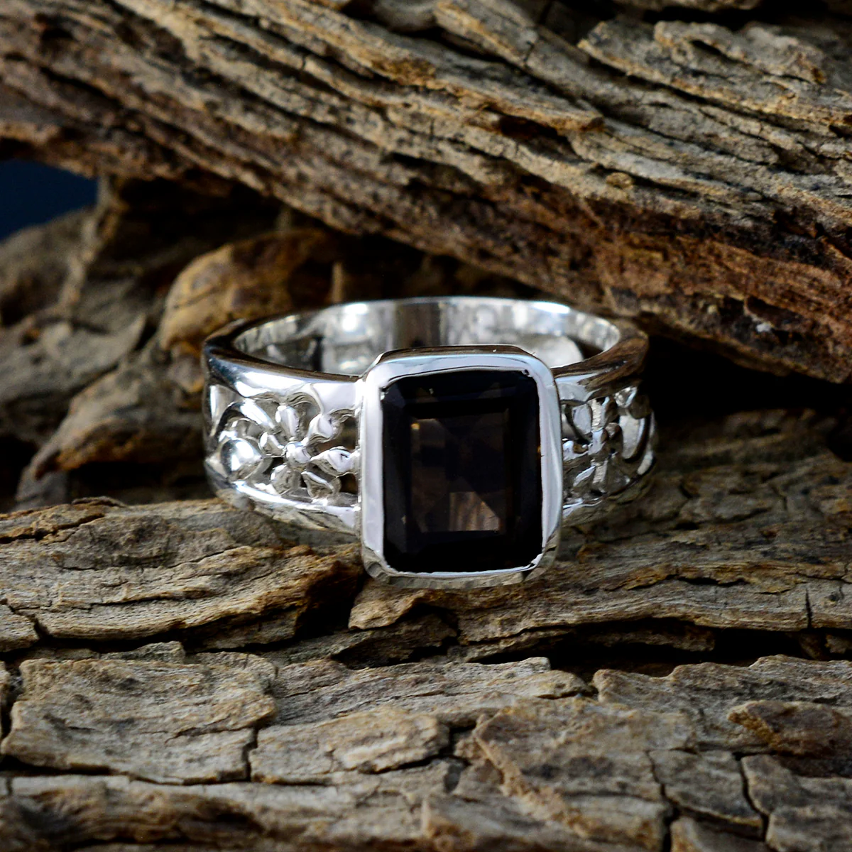 smoky quartz Solitaire Moroccan Sterling Silver Brown Gems Mid-weight Art Deco Band Jewellery - Image 3