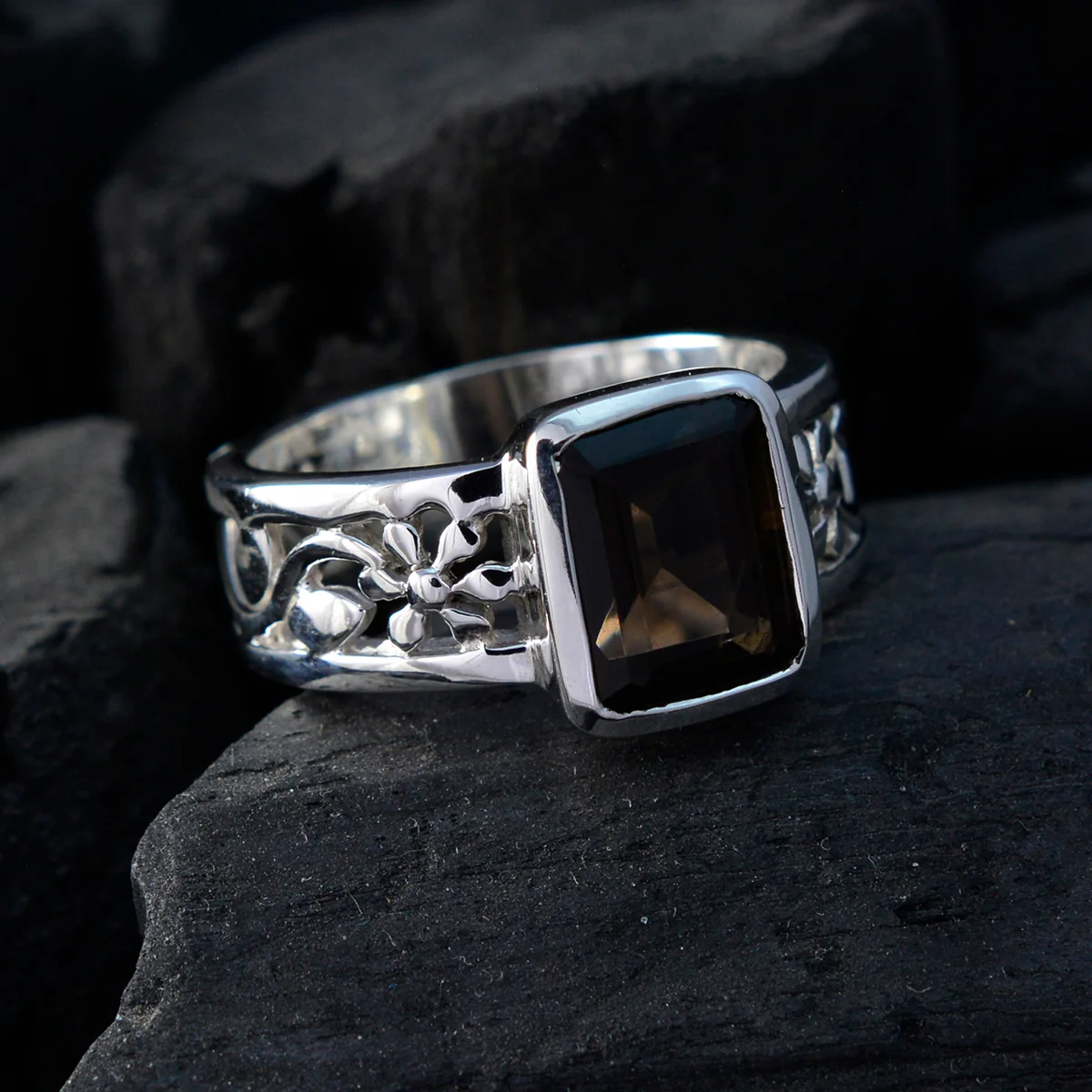 smoky quartz Solitaire Moroccan Sterling Silver Brown Gems Mid-weight Art Deco Band Jewellery - Image 4