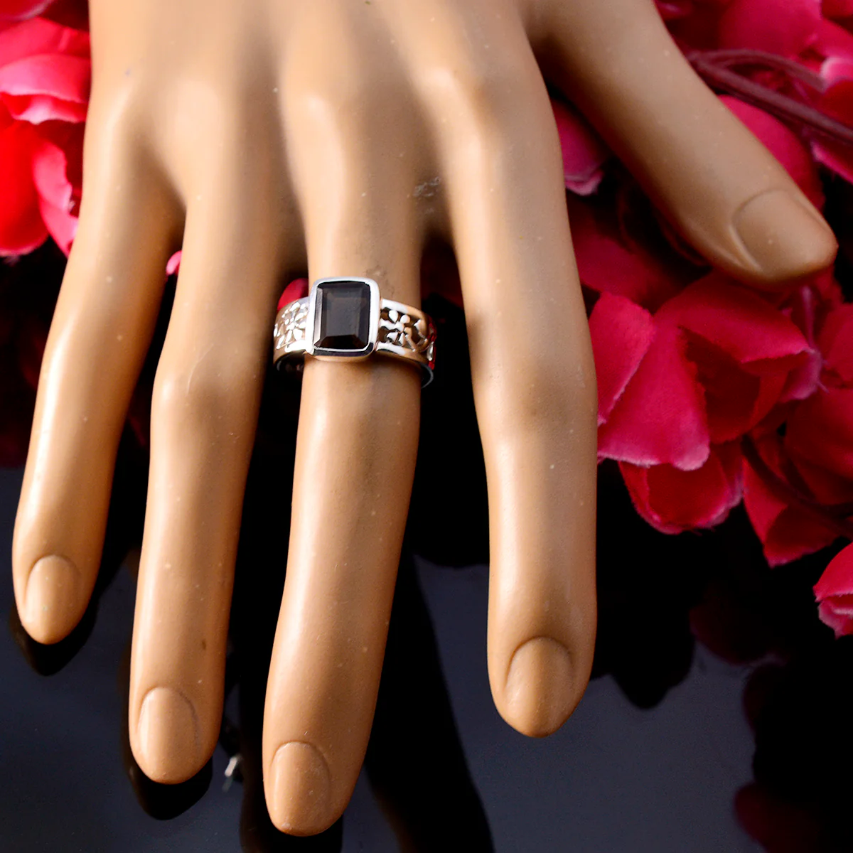 smoky quartz Solitaire Moroccan Sterling Silver Brown Gems Mid-weight Art Deco Band Jewellery - Image 5