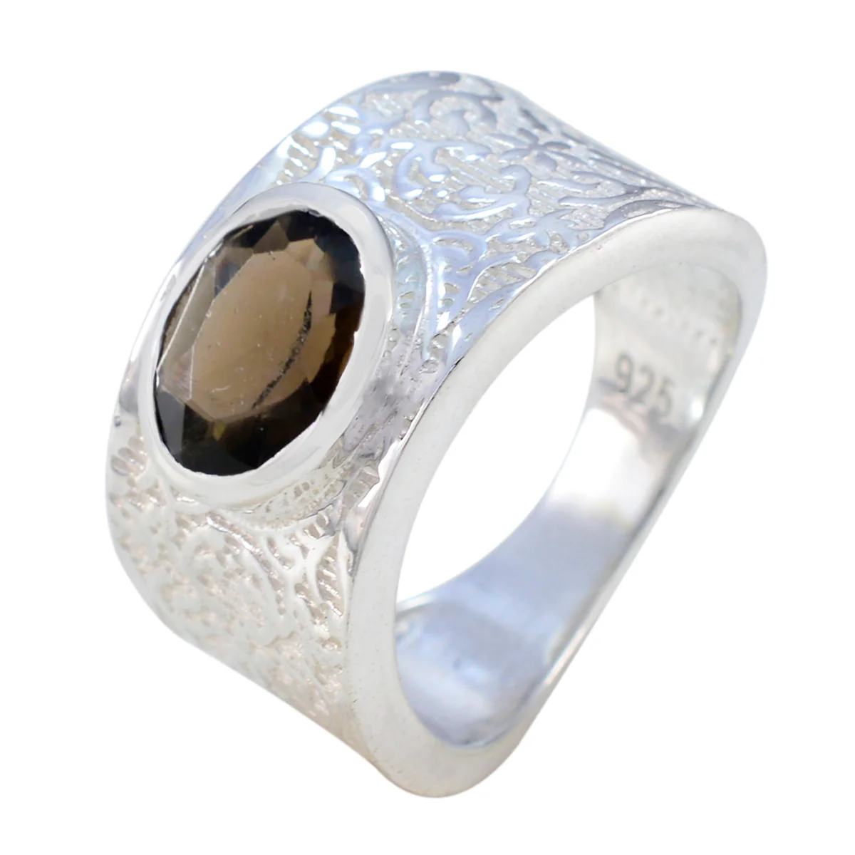 Smoky Quartz Solitaire Russian 925 Silver Brown Gems Essential Art Deco Ring Jewelry - Image 2