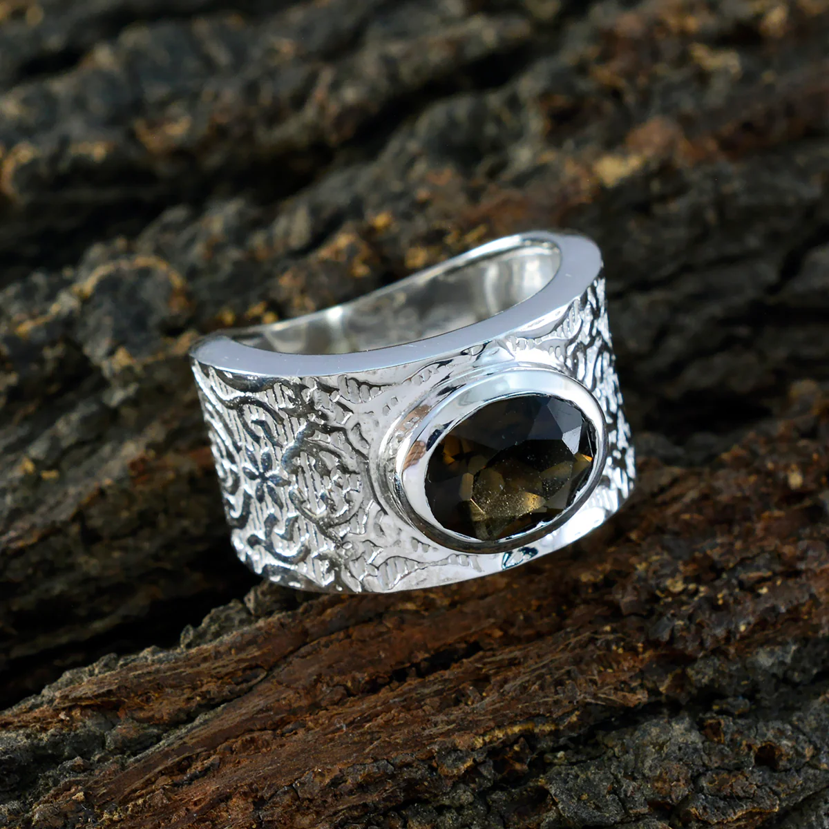 Smoky Quartz Solitaire Russian 925 Silver Brown Gems Essential Art Deco Ring Jewelry - Image 3