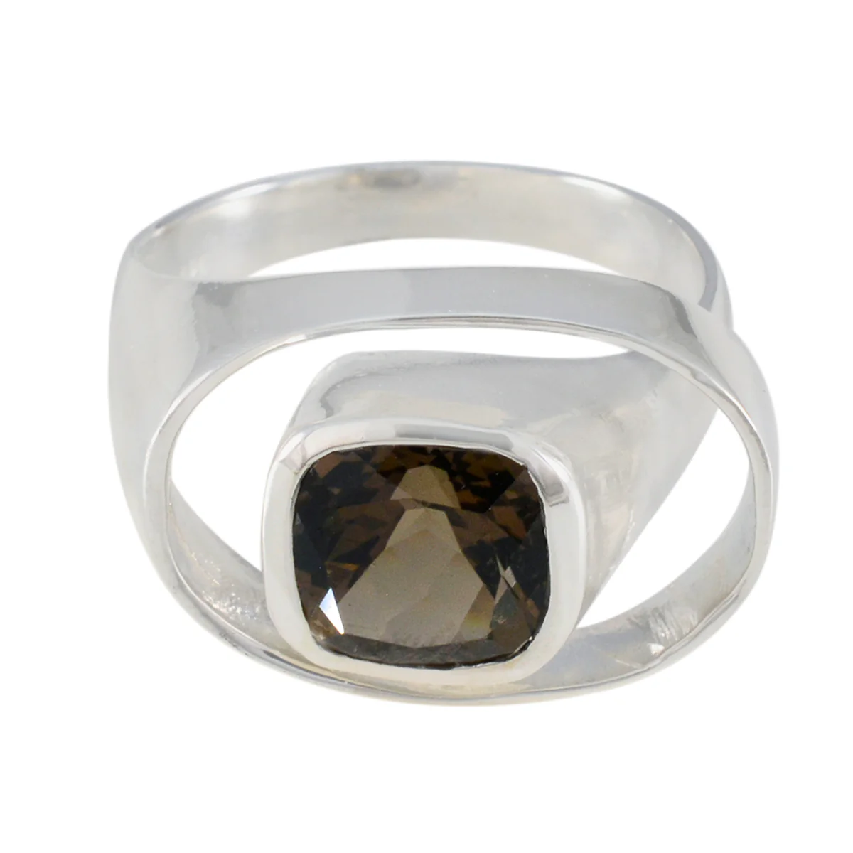 Smoky Quartz Solitaire Russian 925 Sterling Silver Brown Gems Eye-catching Abstract Ring Jewelry