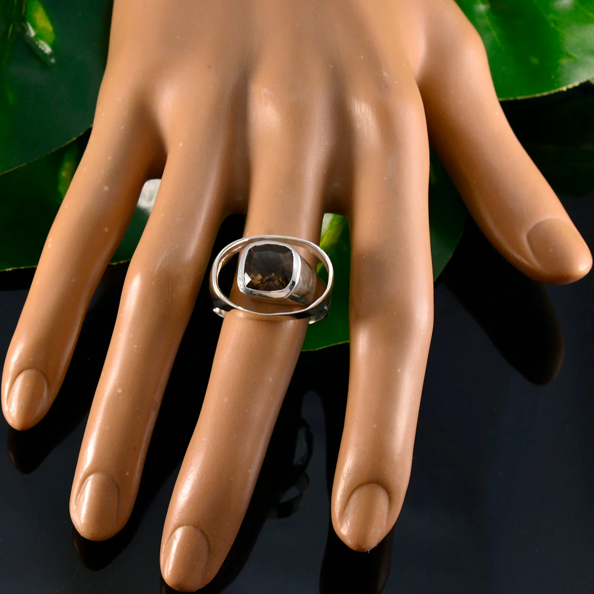 Smoky Quartz Solitaire Russian 925 Sterling Silver Brown Gems Eye-catching Abstract Ring Jewelry - Image 5