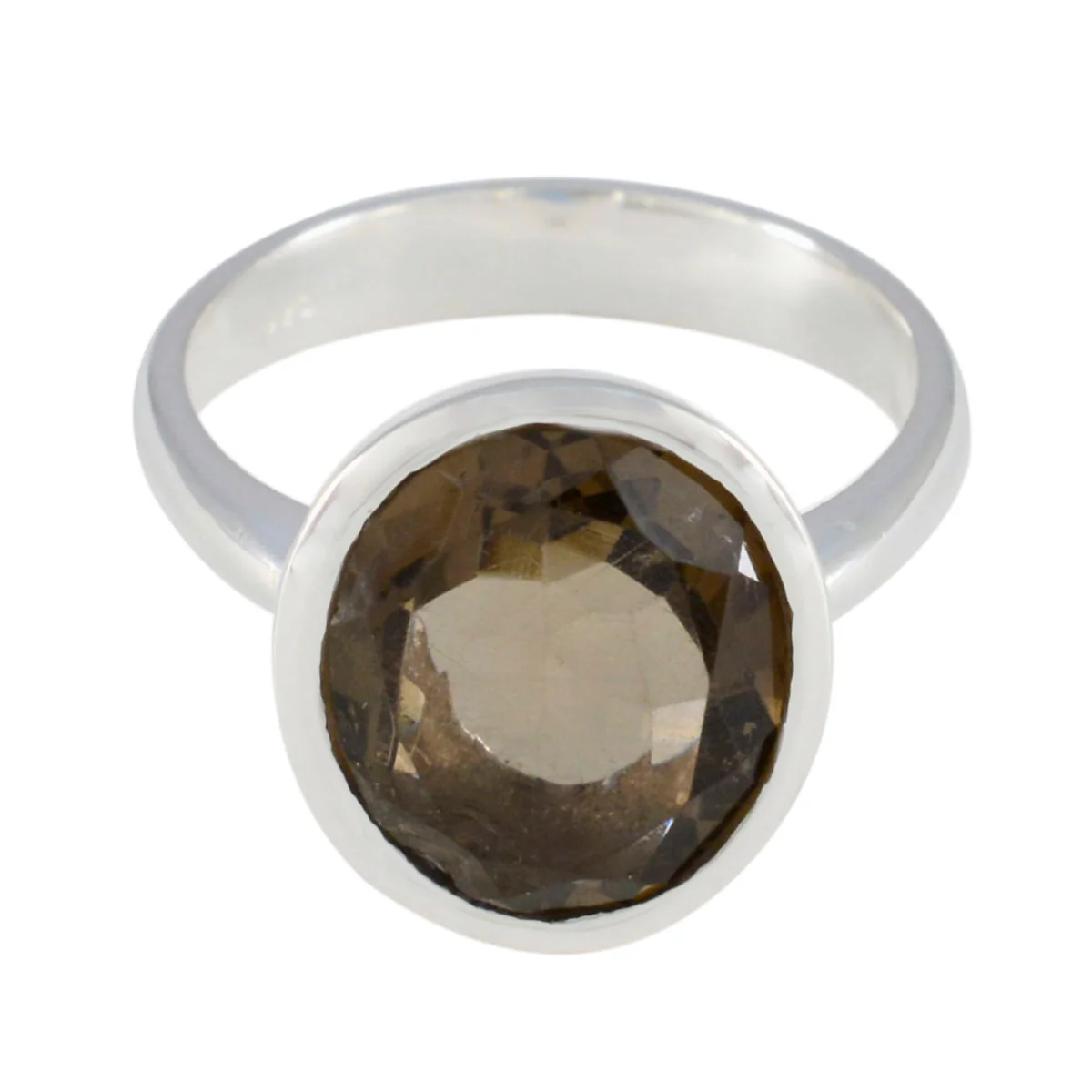 Smoky Quartz Solitaire Russian 925 Sterling Silver Brown Gemstones Minimal Modern Ring Jewelry - Image 2