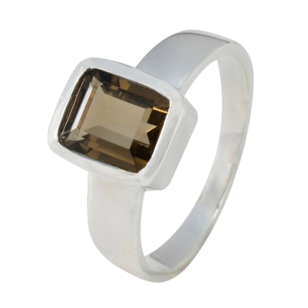 Smoky Quartz Solitaire Russian Silver Brown Gemstone Slim Contemporary Ring Jewelry - Image 2