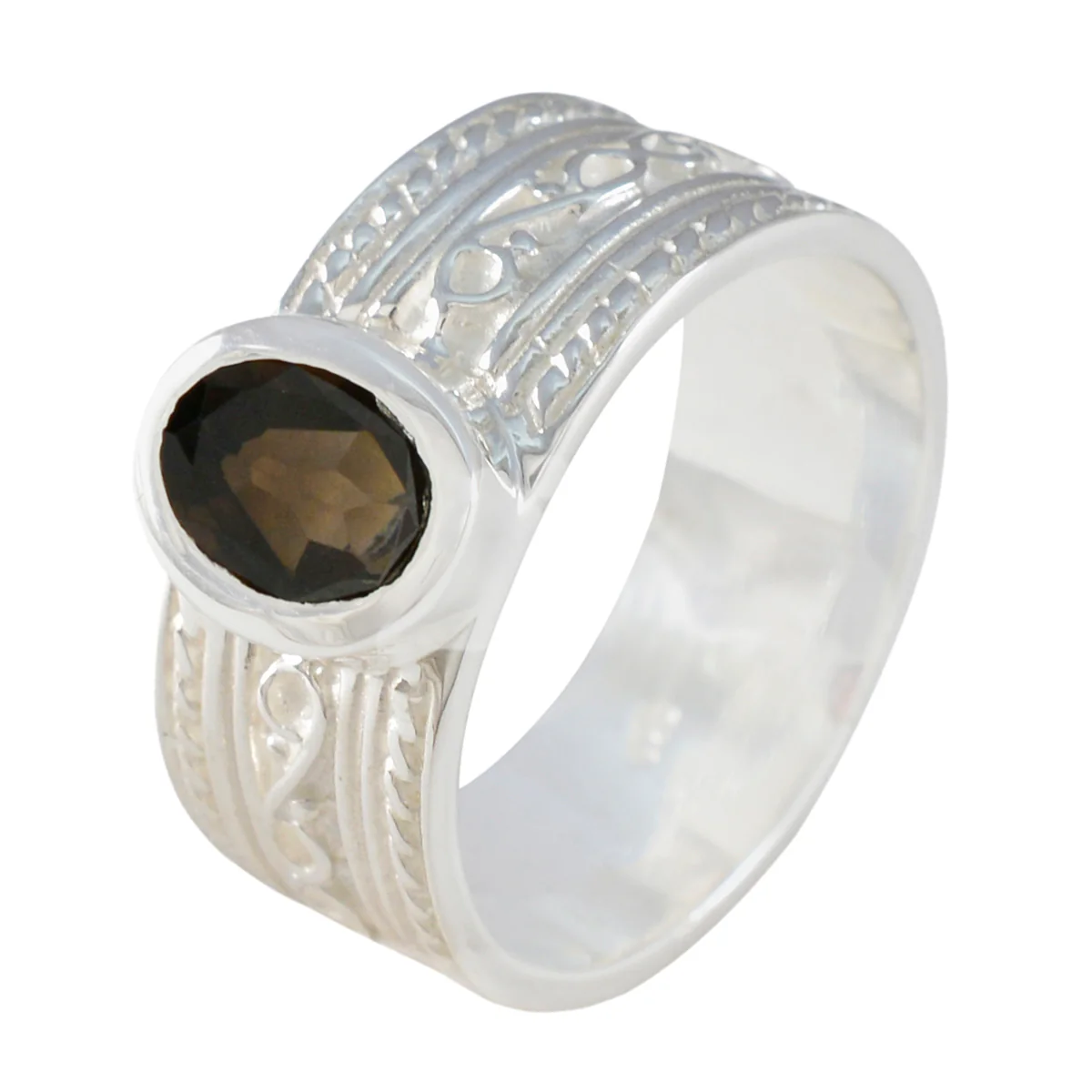 smoky quartz Solitaire Russian Silver Brown Gemstones Mid-weight Art Deco Ring Jewelry - Image 2