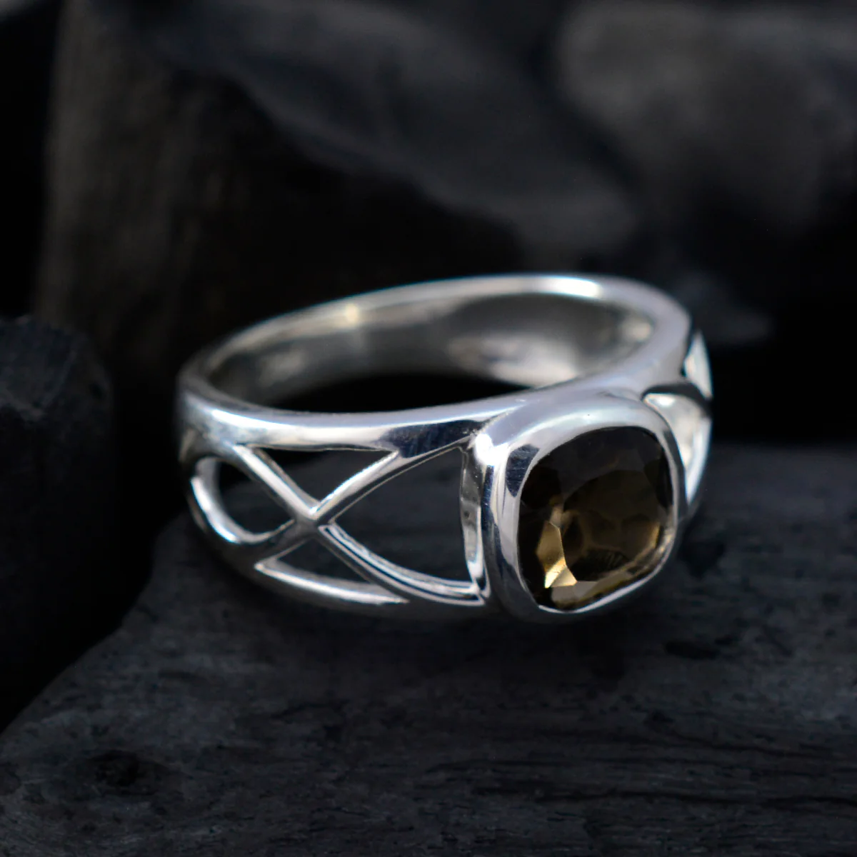 smoky quartz Solitaire Spanish 92.5 Silver Brown Gemstones Slim Filigree Ring Jewellery - Image 4
