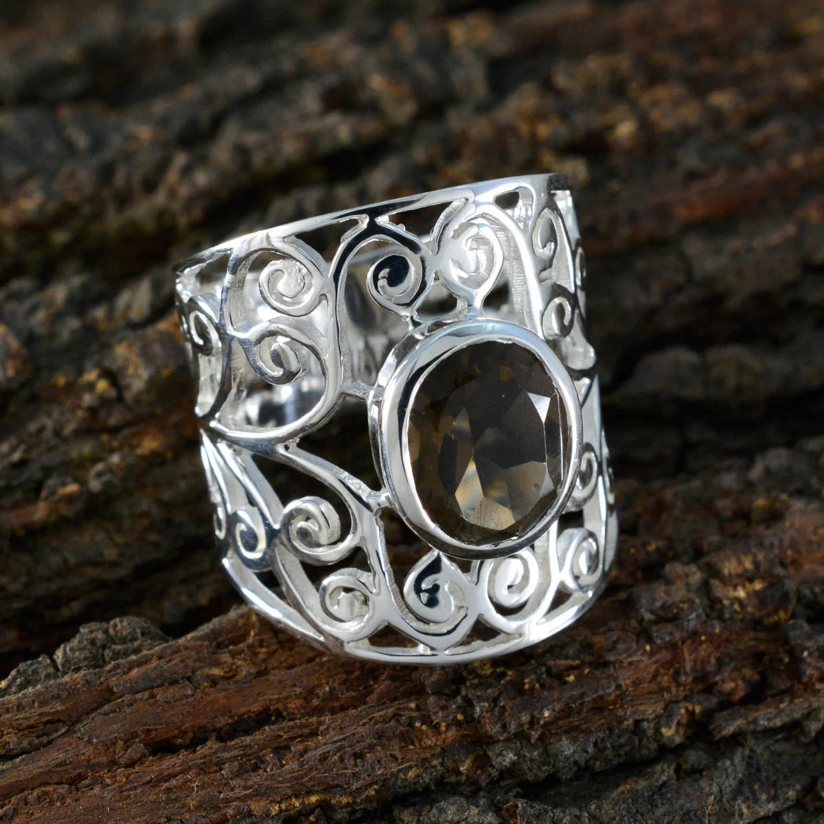 smoky quartz Solitaire Spanish 925 Sterlings Silver Brown Gems Eye-catching Filigree Ring Jewellery - Image 3