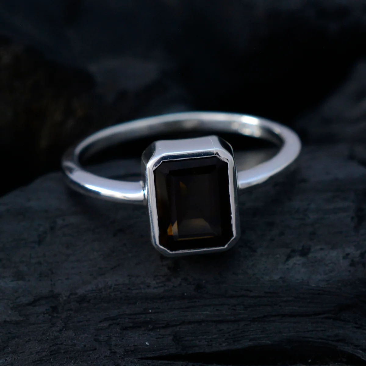 smoky quartz Solitaire Turkish 925 Silver Brown Gemstone Dainty Trendy Ring Jewellery - Image 4