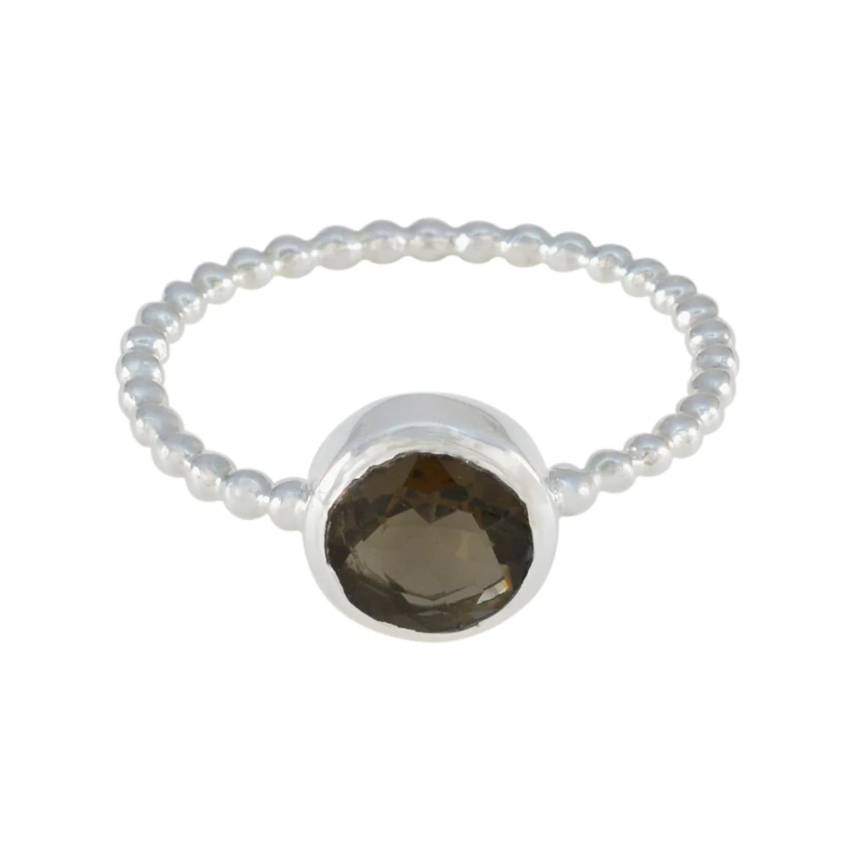 Smoky Quartz Solitaire Turkish 925 Sterling Silver Brown Gemstones Delicate Twist Ring Jewelry