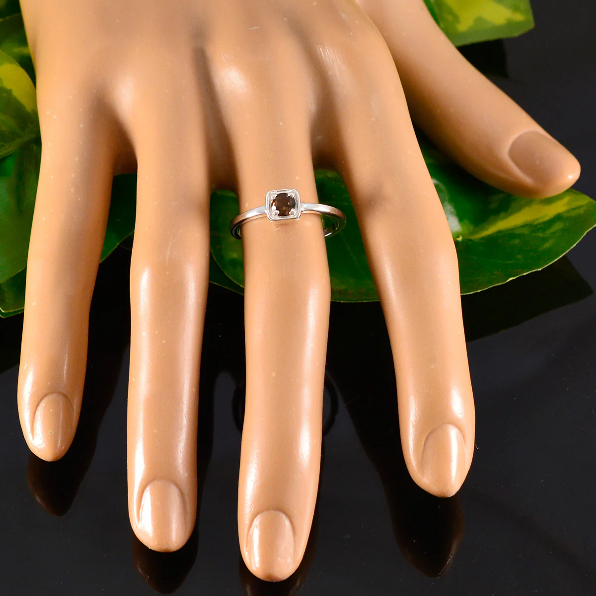 Smoky Quartz Solitaire Turkish Silver Brown Gemstone Delicate Trendy Ring Jewelry - Image 5