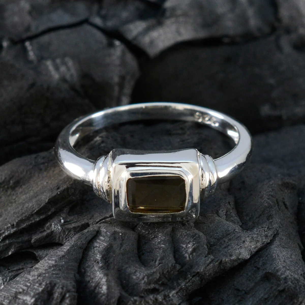 Smoky Quartz Solitaire Turkish Silver Brown Gemstones Whisper-thin Feminine Ring Jewellery - Image 4