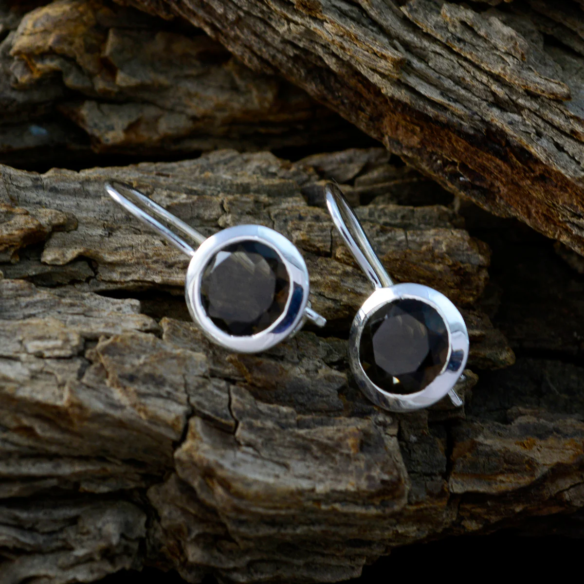Smoky Quartz Spanish Charlotte Solitaire Dangle Brown Silver Earring - Image 3
