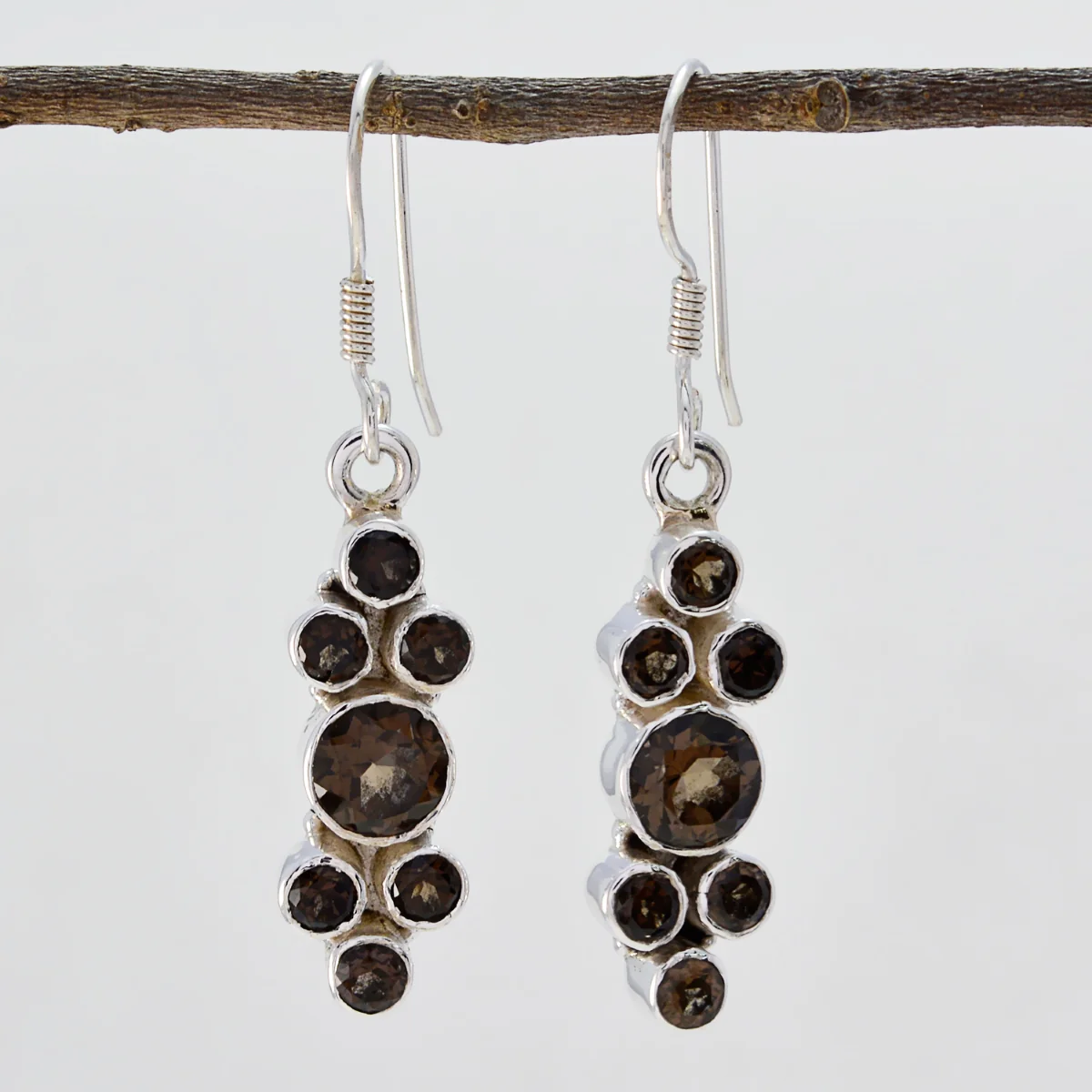 Smoky Quartz Spanish Li Lee multiple Dangle Brown 92.5 Silver Earring - Image 2