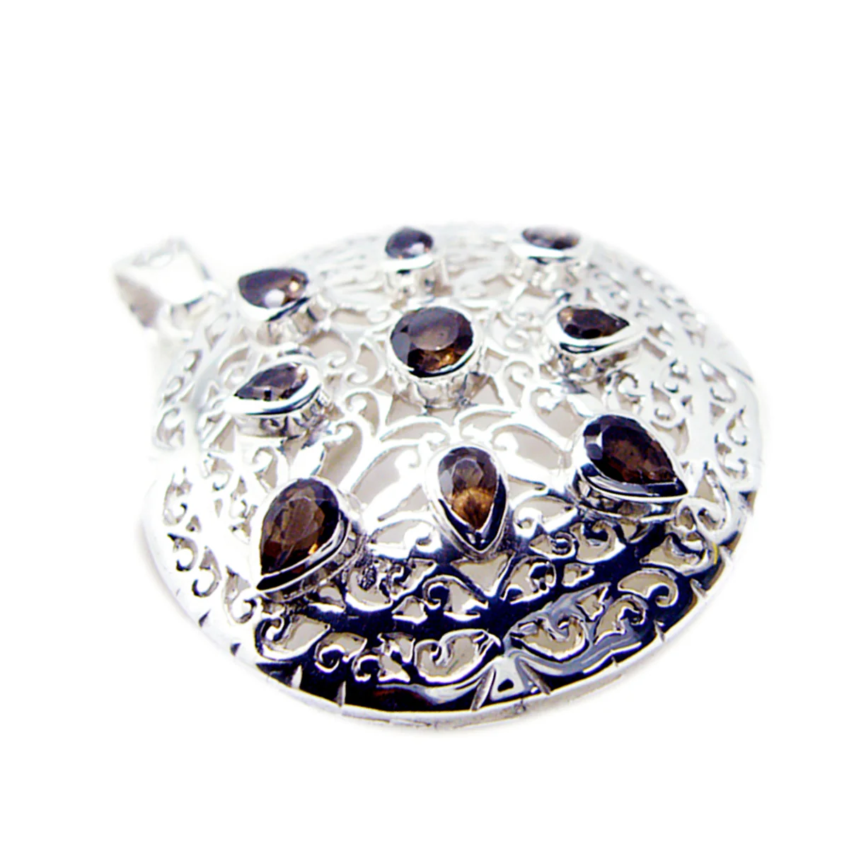 Smoky Quartz Statement Spanish 92.5 Silver Navratna Katharina Vintage Brown Pendant Jewellery