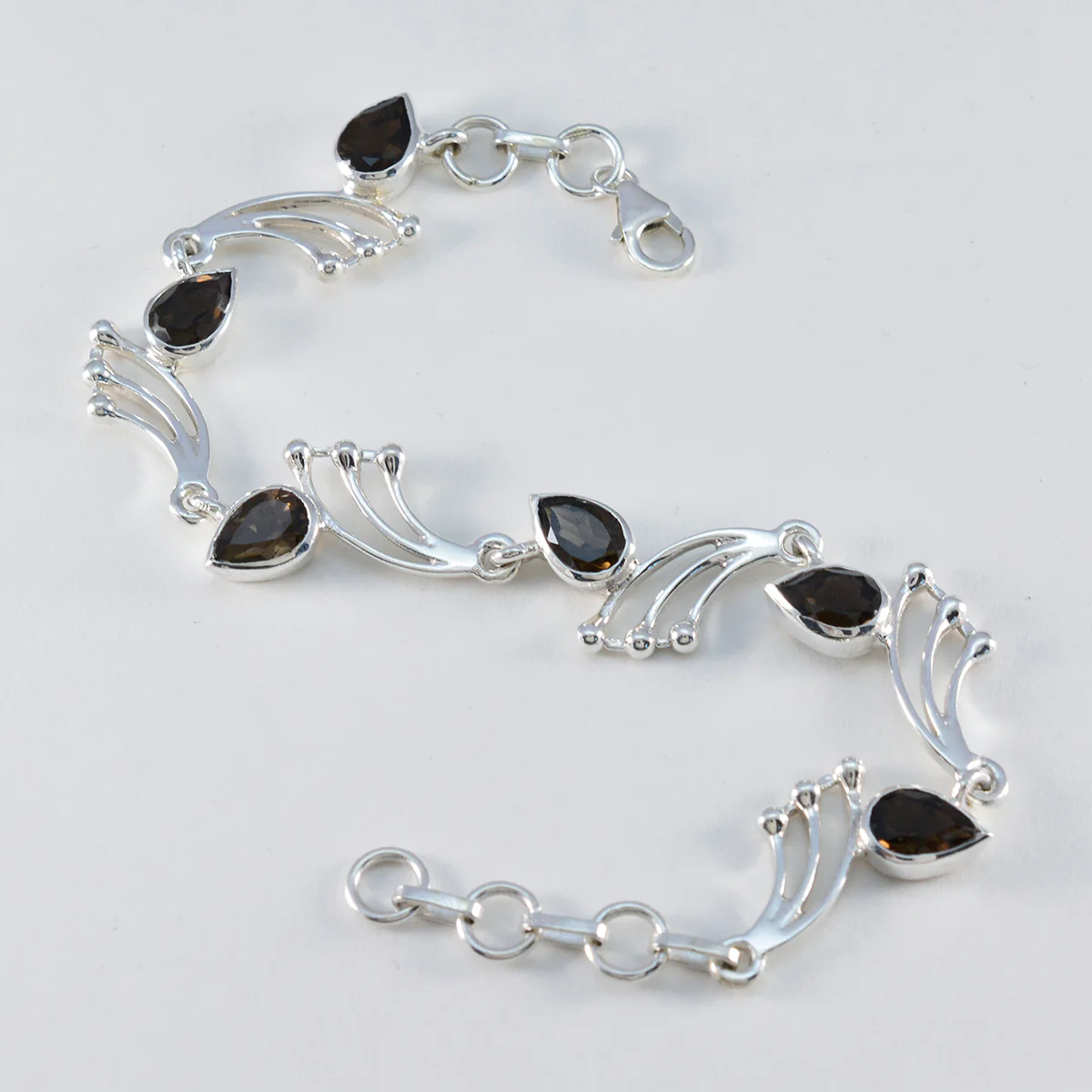 Smoky Quartz The First Day of Spring Minimal Brown Silver Links Bracelet - Image 3