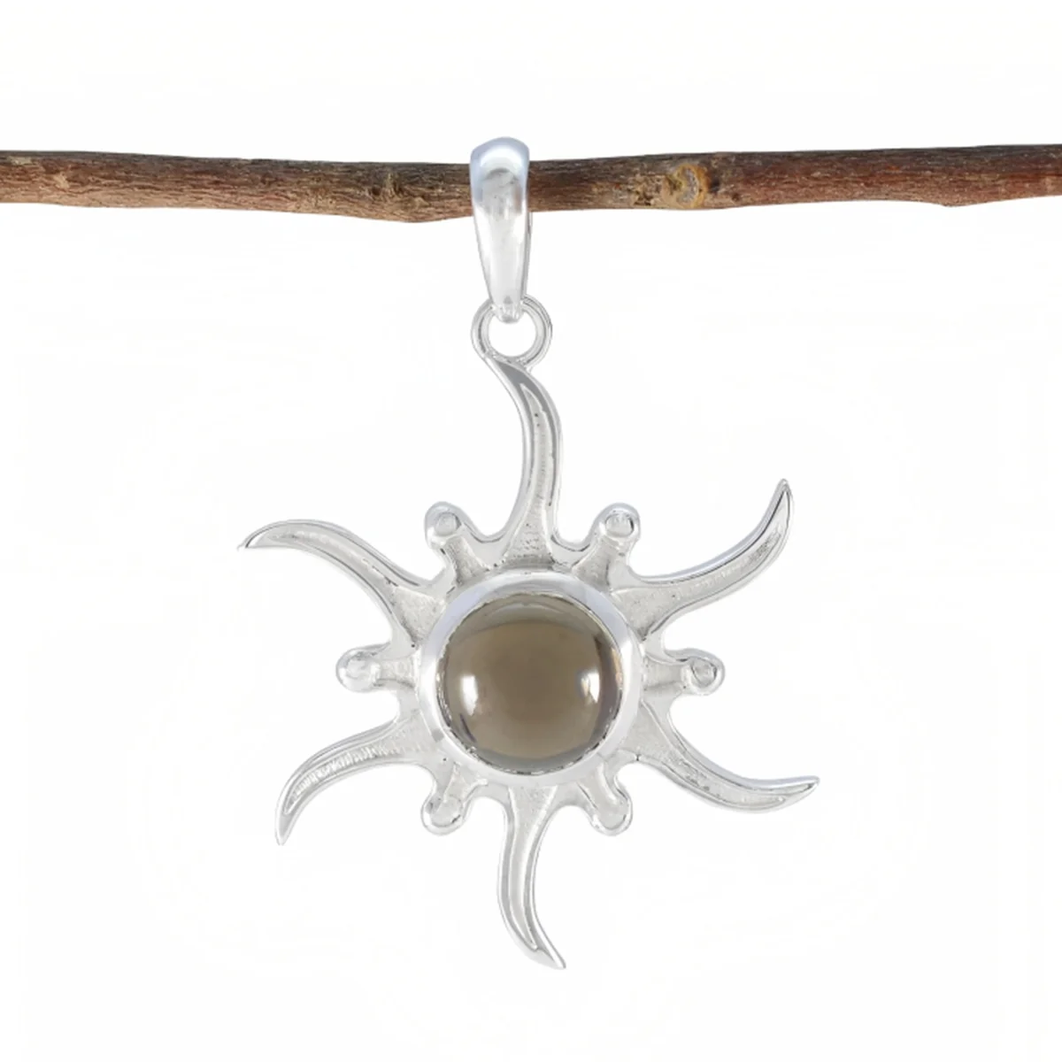 Smoky Quartz Tiny Italian 925 Silver Solitaire Charlotte propsel Brown Pendant Jewelry