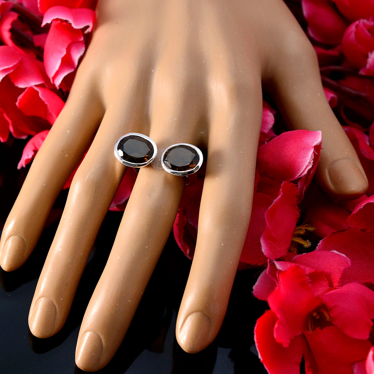 smoky quartz Toi et Moi Egyptian 925 Sterling Silver Brown Gems Eye-catching Modern Ring Jewellery - Image 5