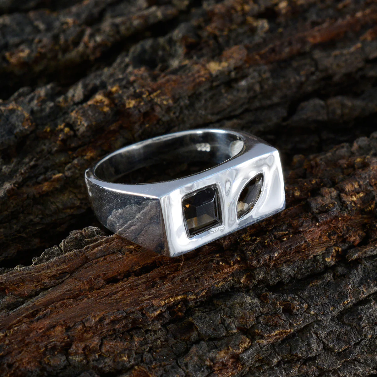 smoky quartz Toi et Moi French Silver Brown Gems Tiny Cultural Ring Jewellery - Image 4