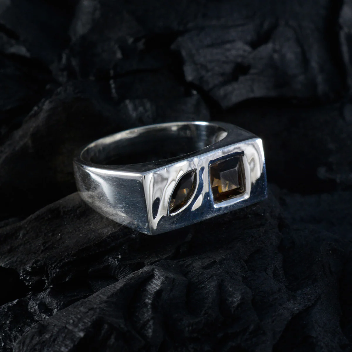 smoky quartz Toi et Moi French Silver Brown Gems Tiny Cultural Ring Jewellery - Image 5