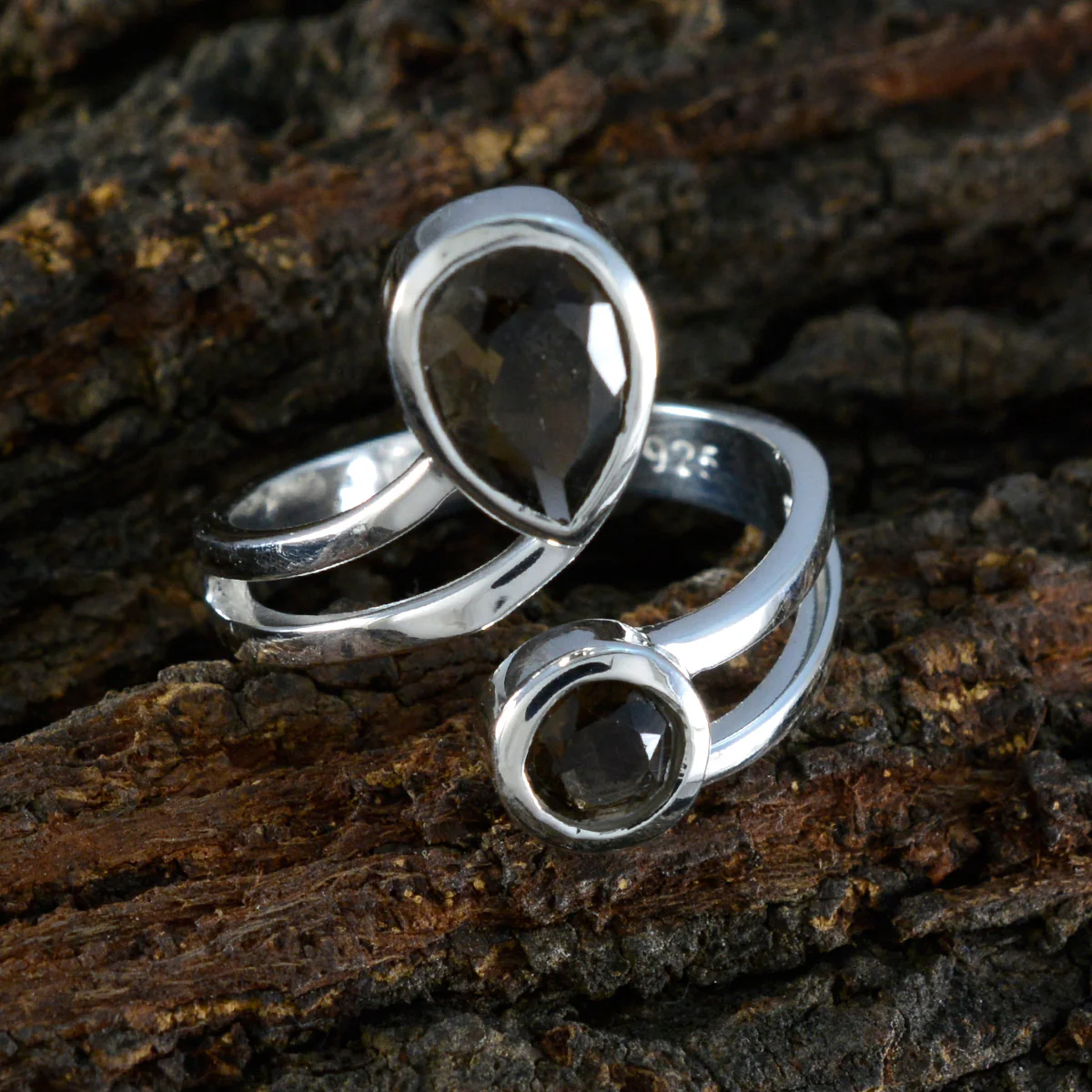 Smoky Quartz Toi et Moi German Sterling Silver Brown Gemstone Tiny Fairytale Ring Jewellery - Image 3