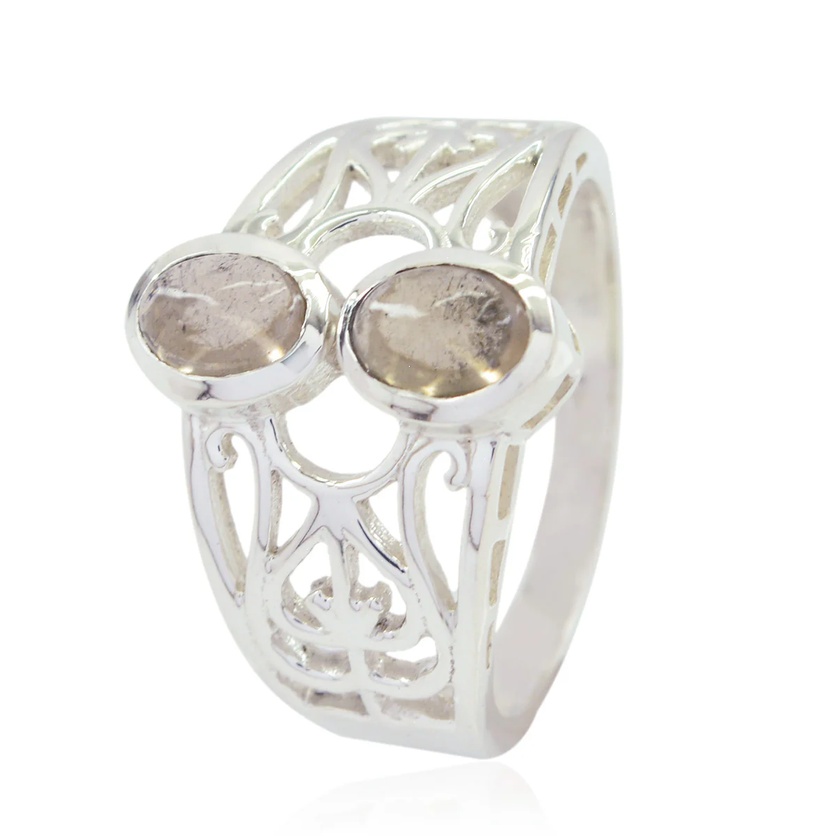 smoky quartz Toi et Moi Spanish 92.5 Silver Brown Gems Classic Filigree Ring Jewelry - Image 3